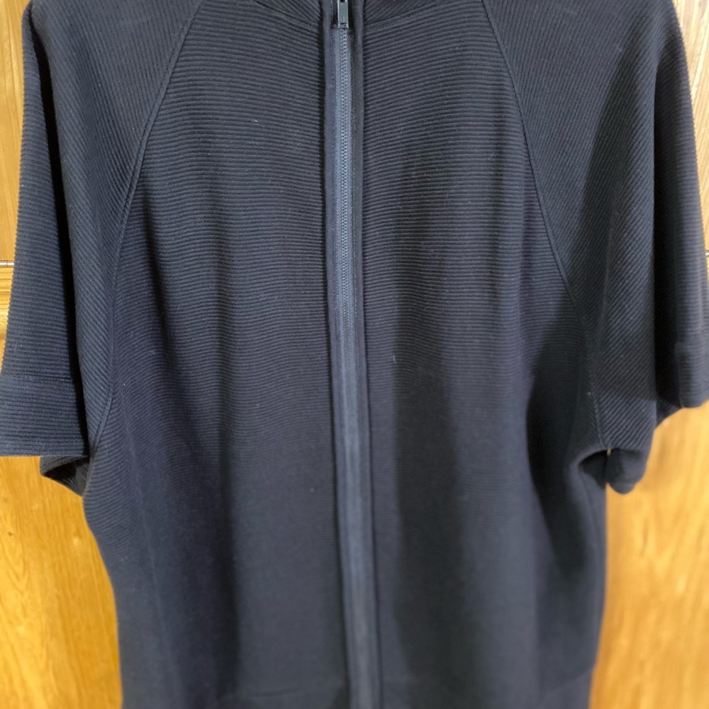 Black ribbed CK back zip jersey top